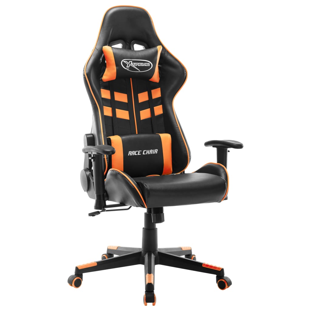 Scaun Gaming Cu Suport Picioare, Negru/Oranj, Piele Ecologică