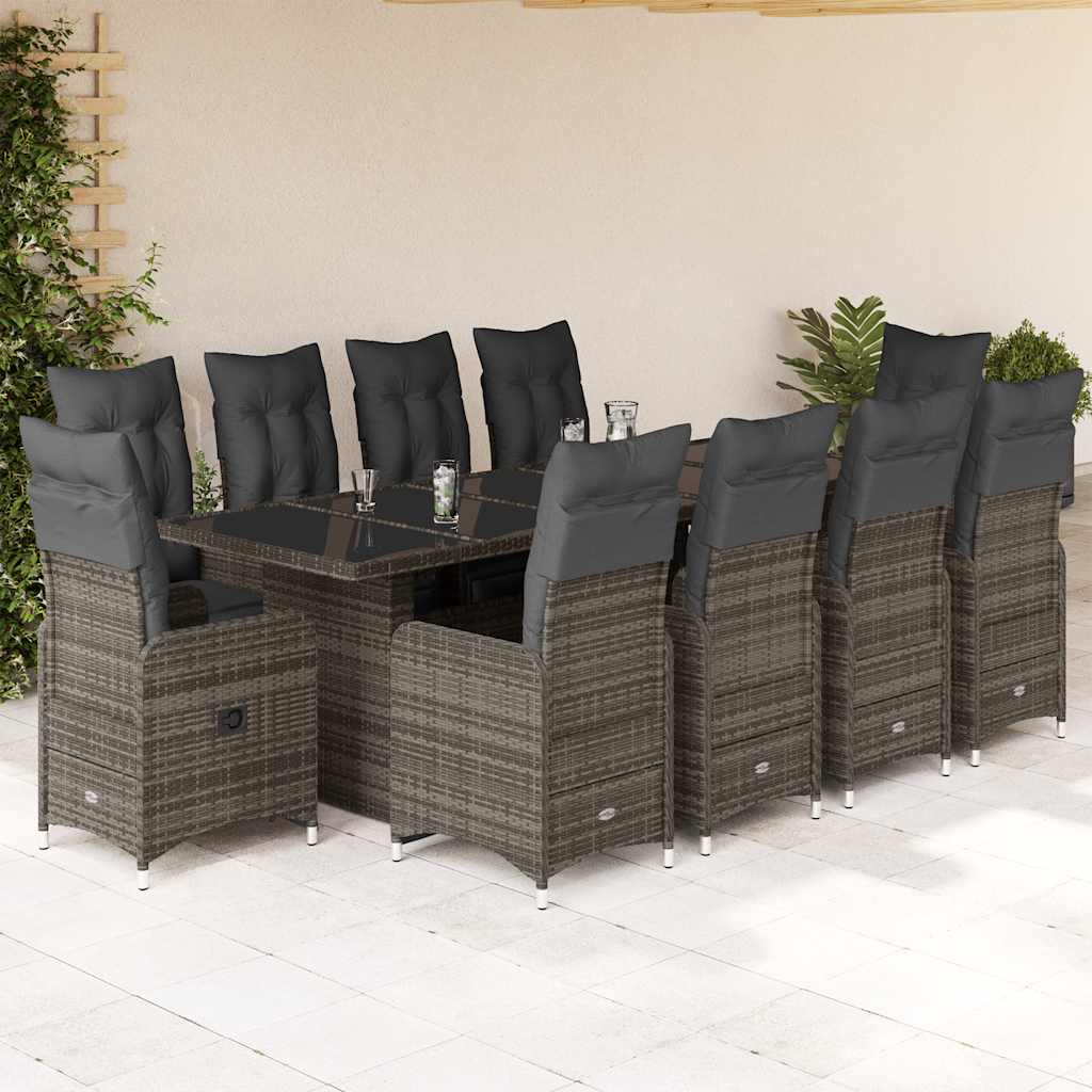 Set Bistro De Grădină Cu Perne, 11 Piese, , Poliratan