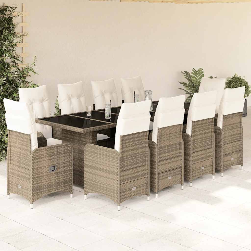 Set Bistro De Grădină Cu Perne, 11 Piese, , Poliratan