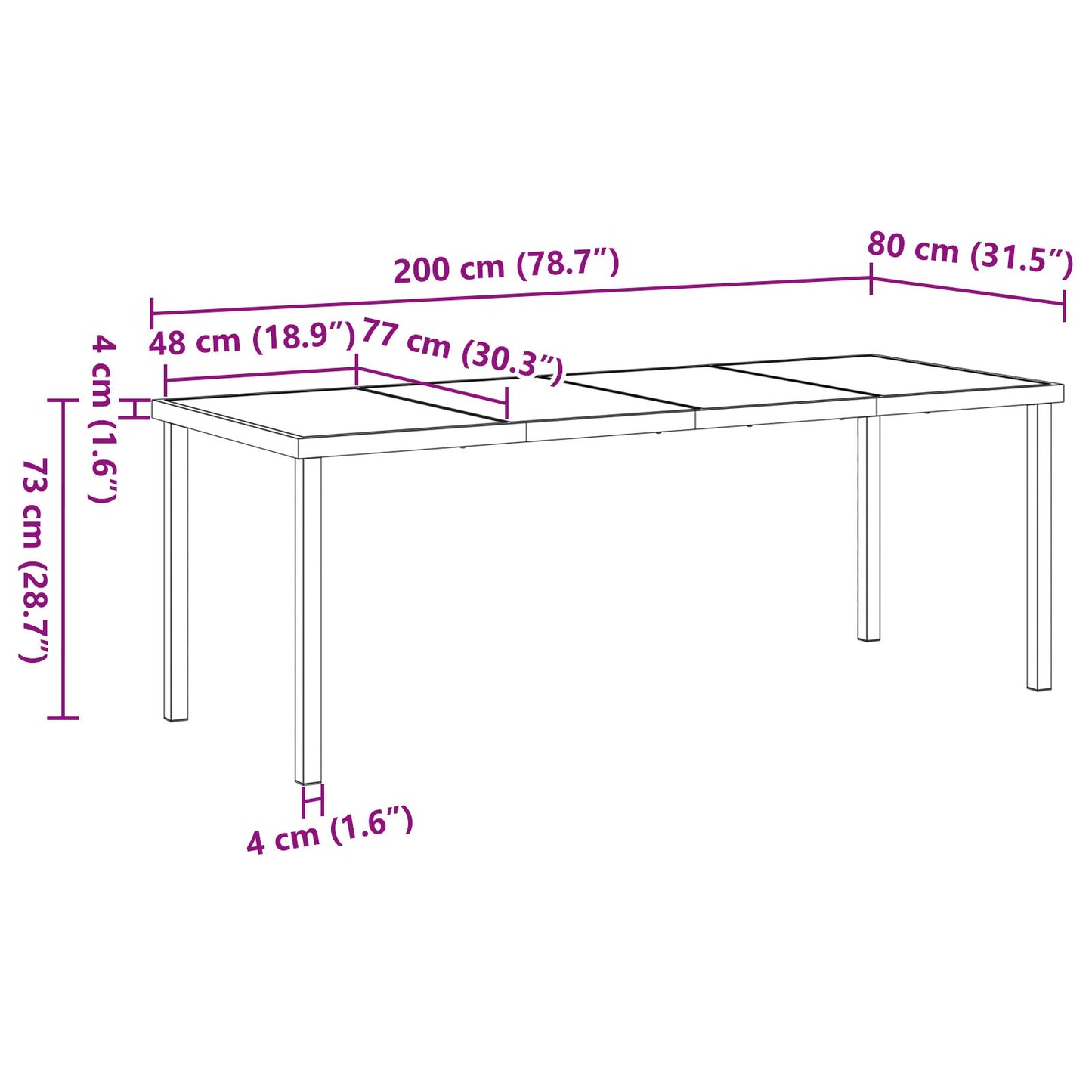 Masă De Grădină Neagră 200X80X73 Cm Sticlă Întărită