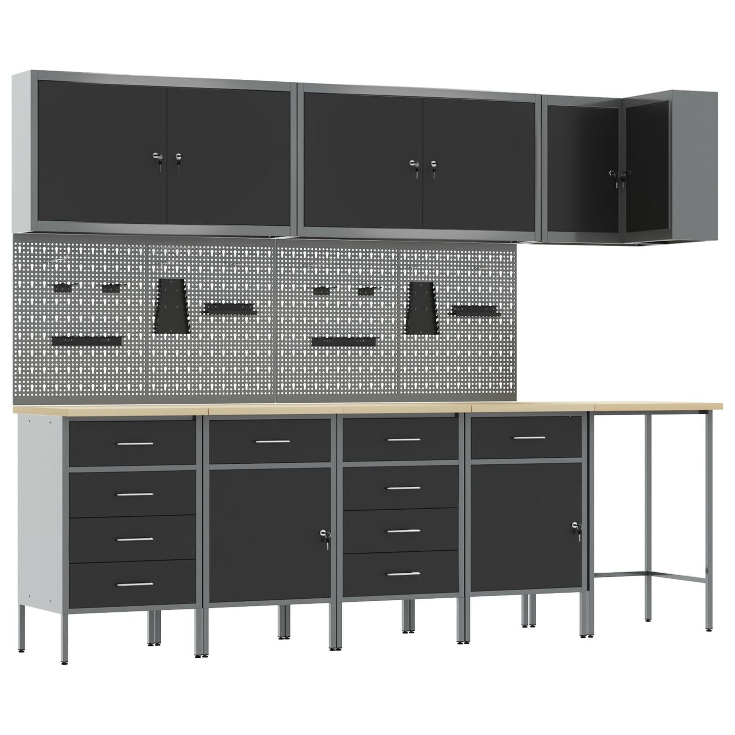 Set De Birou Și Panou Cu Umerașe 12 Piese Negru Mdf Și Metal