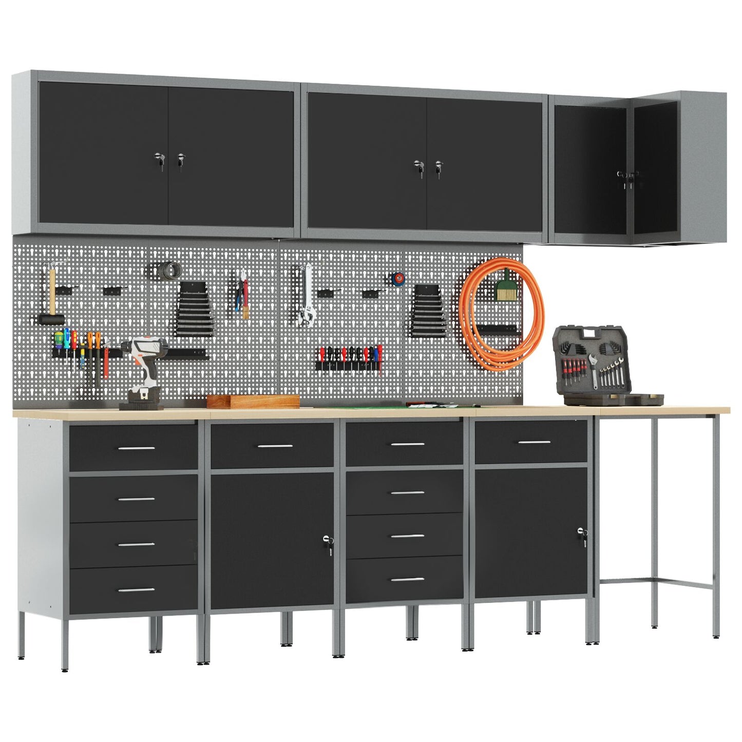 Set De Birou Și Panou Cu Umerașe 12 Piese Negru Mdf Și Metal