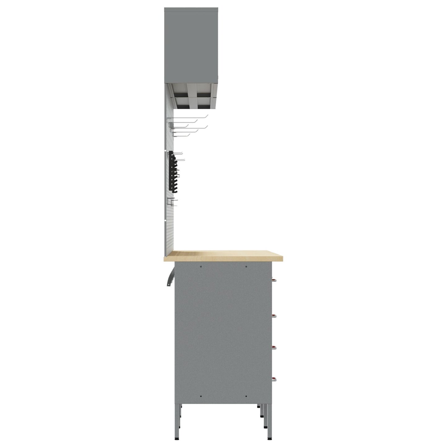 Set Birou Și Panou 10 Piese Roșu Mdf Și Metal