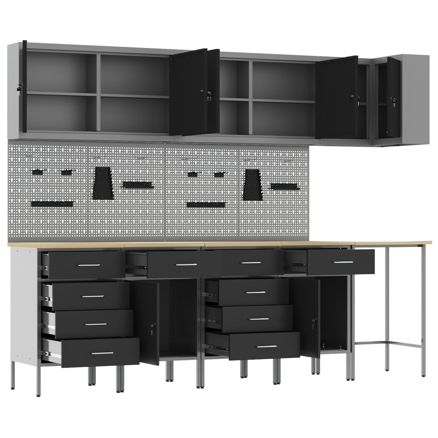 Set De Birou Și Panou Cu Umerașe 12 Piese Negru Mdf Și Metal