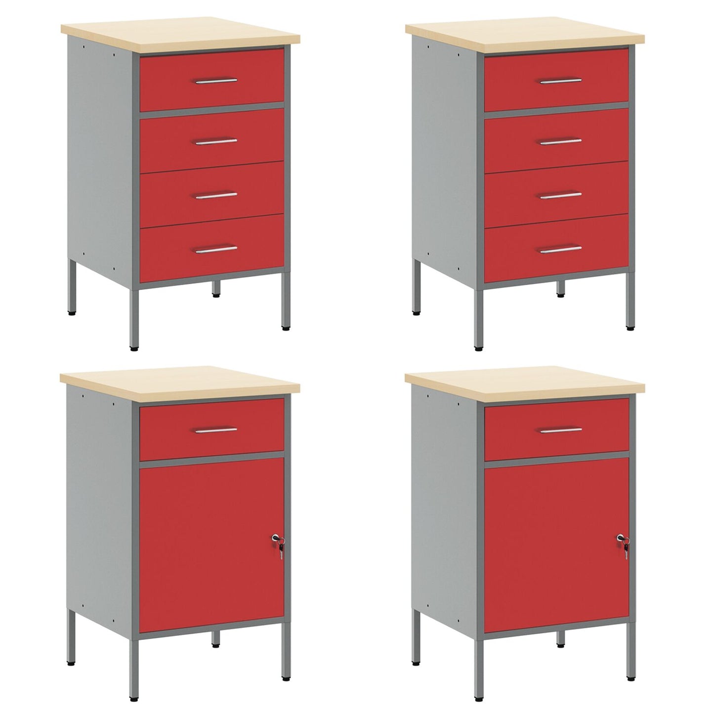 Set Birou Și Panou 10 Piese Roșu Mdf Și Metal
