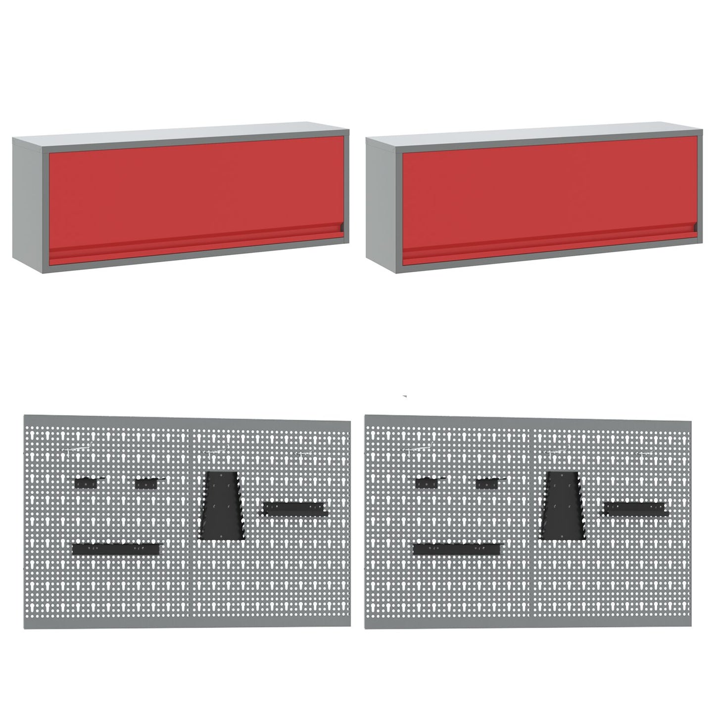 Set Birou Și Panou 10 Piese Roșu Mdf Și Metal