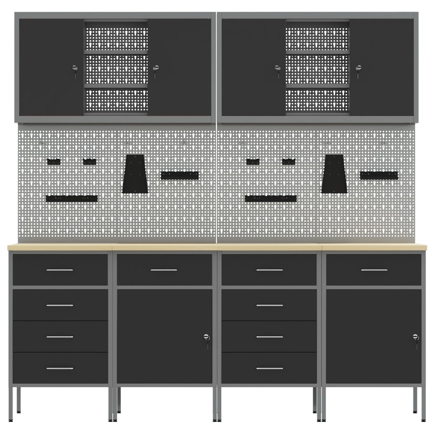 Set Birou Cu Pegboard , 10 Piese, Mdf Și Metal Negru