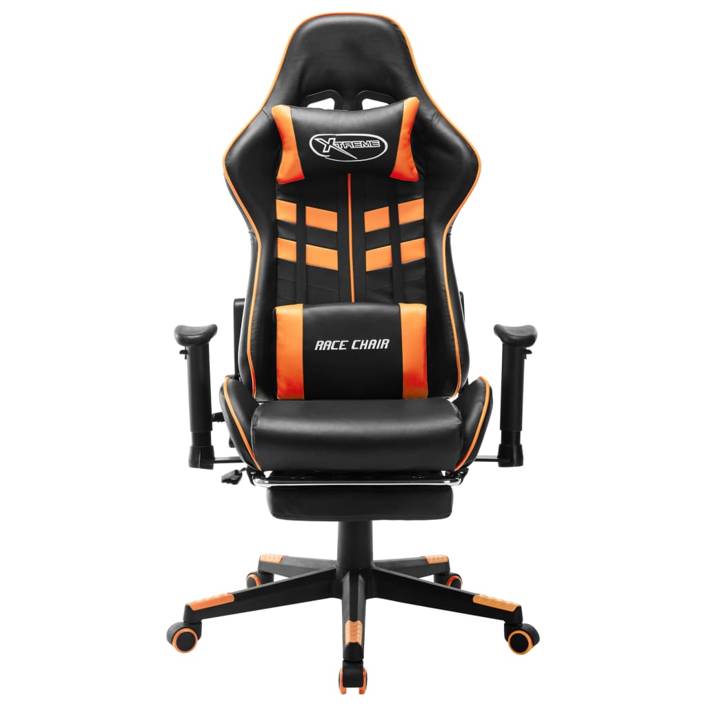 Scaun Gaming Cu Suport Picioare, Negru/Oranj, Piele Ecologică