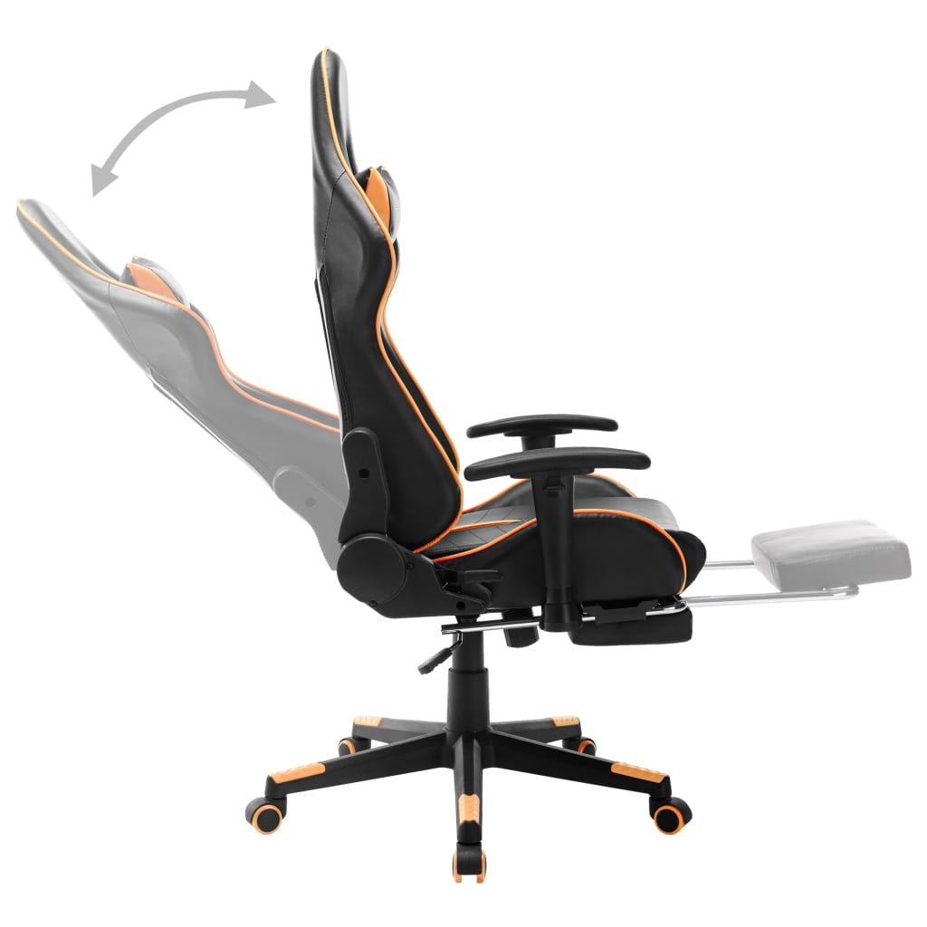 Scaun Gaming Cu Suport Picioare, Negru/Oranj, Piele Ecologică