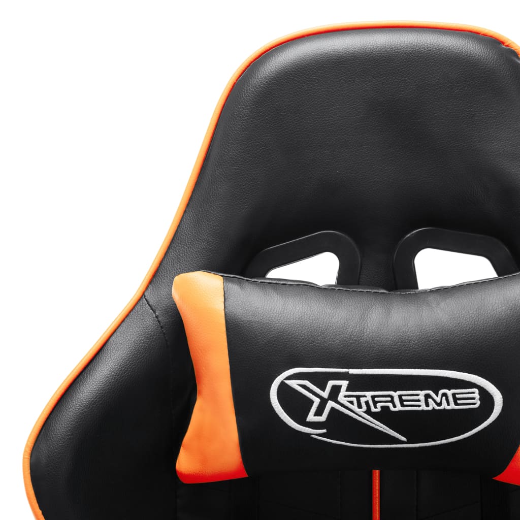 Scaun Gaming Cu Suport Picioare, Negru/Oranj, Piele Ecologică