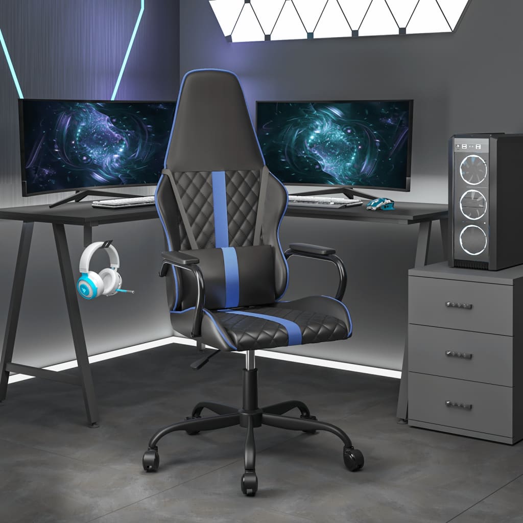 Scaun De Gaming De Masaj, Negru Și , Piele Ecologică