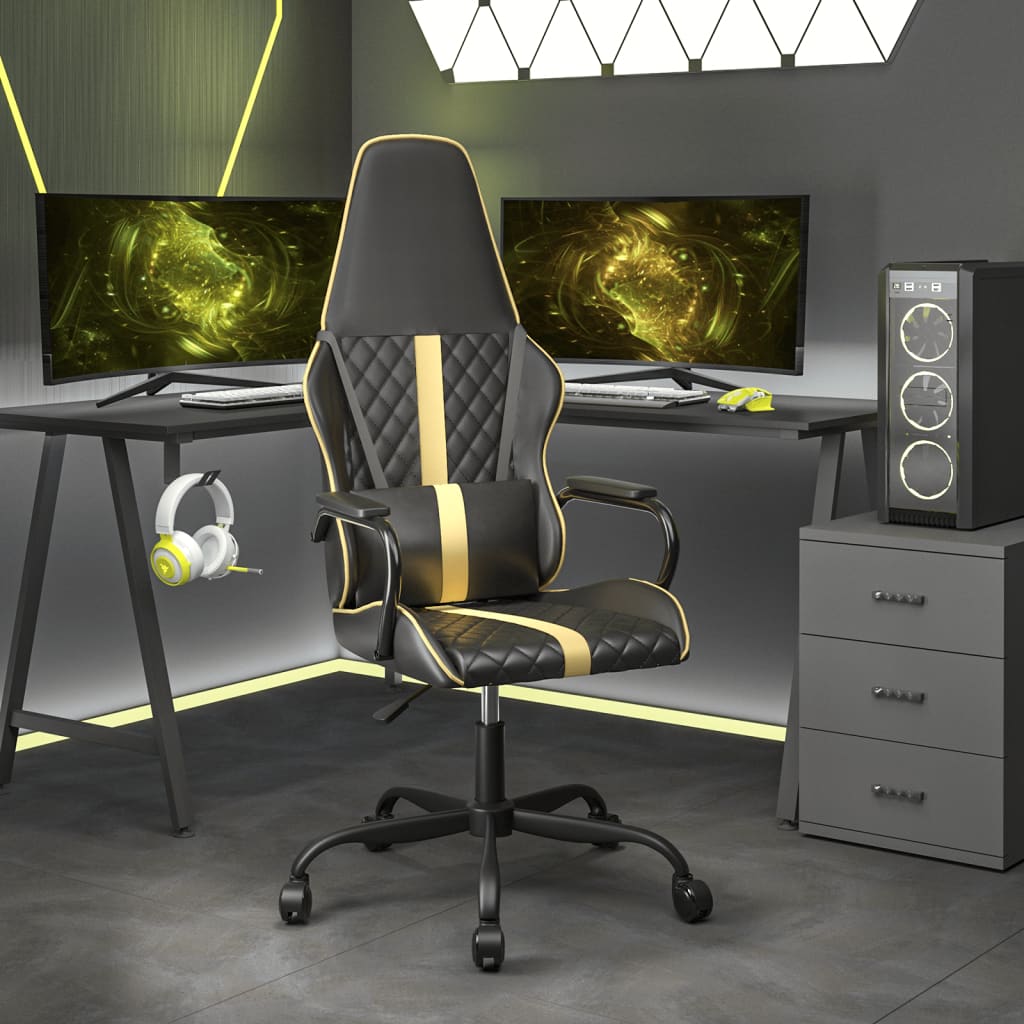 Scaun De Gaming De Masaj, Negru Și , Piele Ecologică