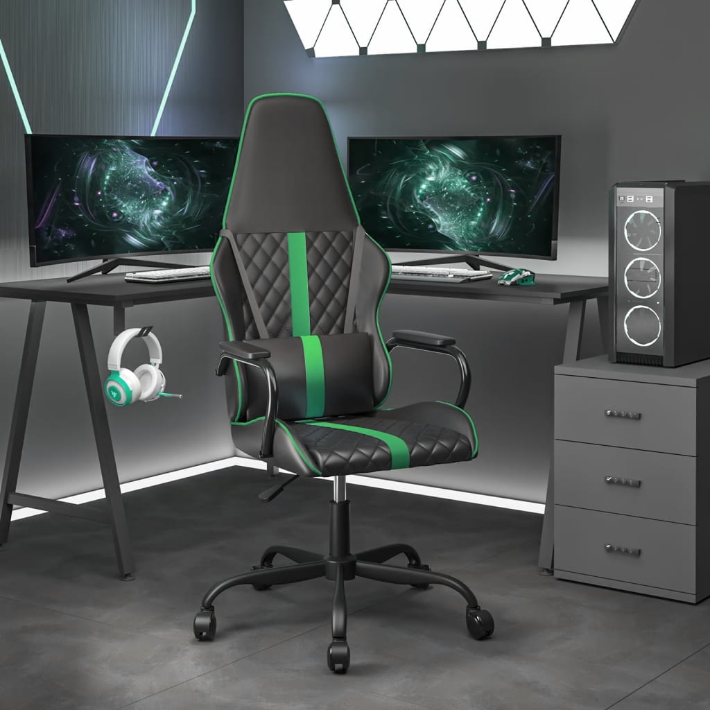 Scaun De Gaming De Masaj, Negru Și , Piele Ecologică