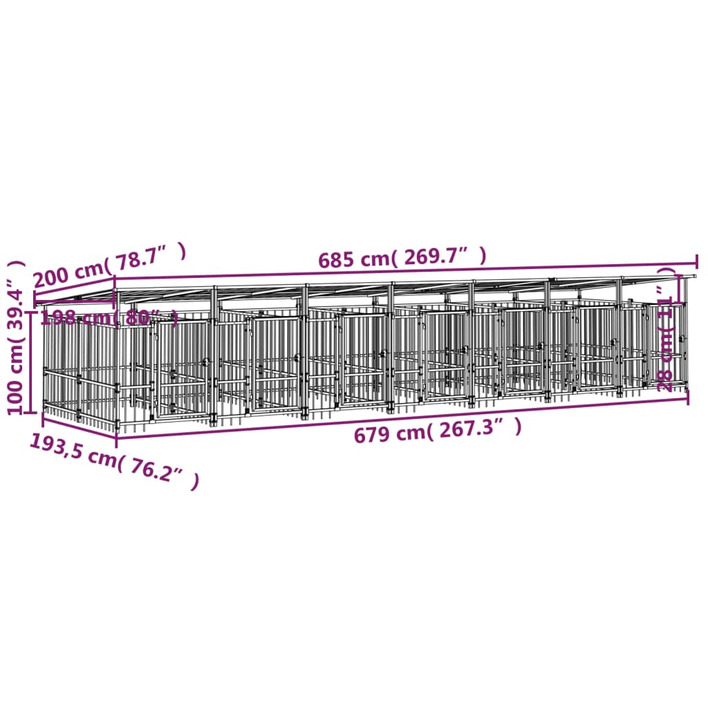 Padoc Pentru Câini De Exterior Cu Acoperiș, 13,14 M², Oțel