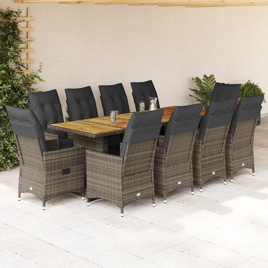 Set Bistro De Grădină Cu Perne, 11 Piese, , Poliratan