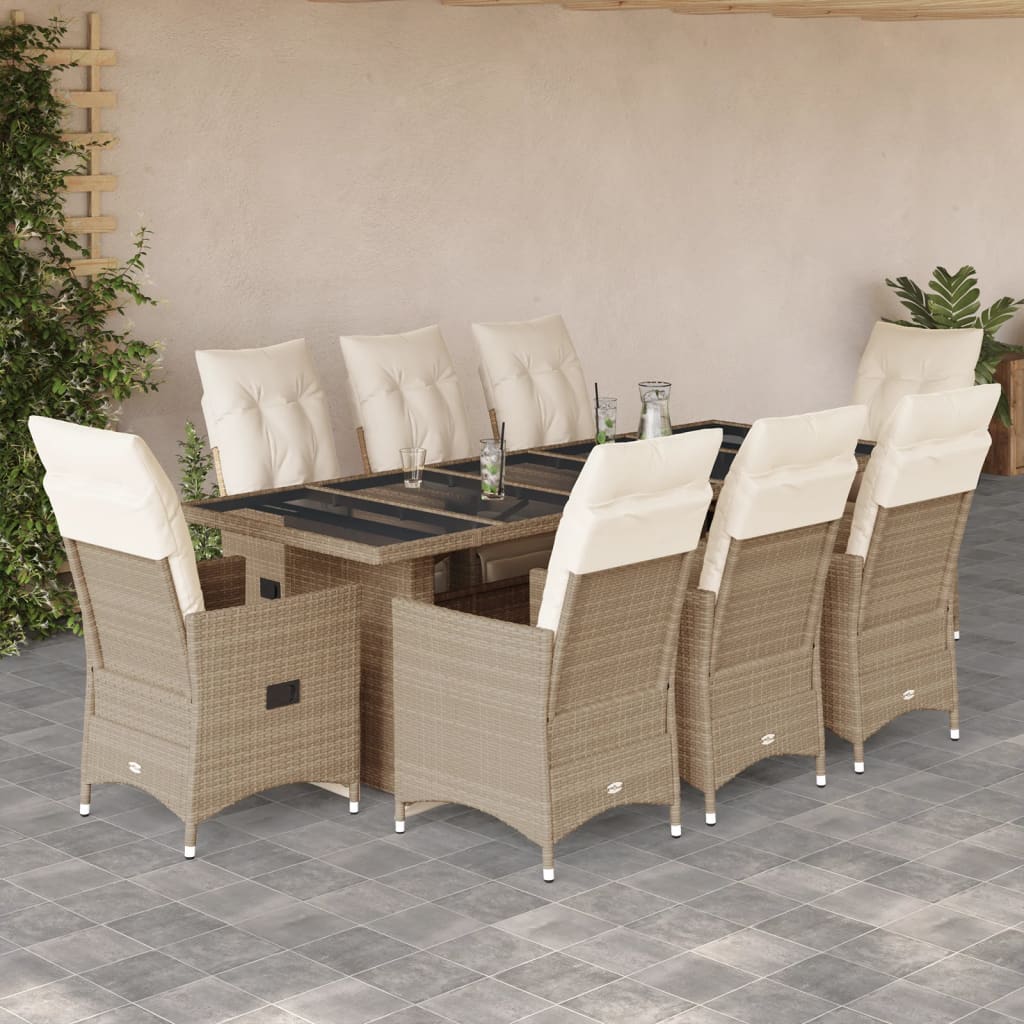 Set Bistro De Grădină Cu Perne, 11 Piese, , Poliratan