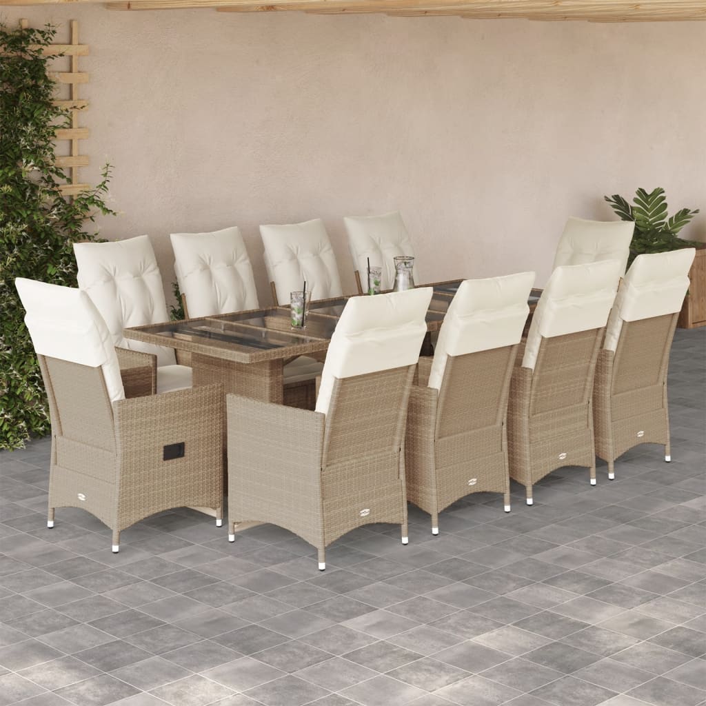 Set Bistro De Grădină Cu Perne, 11 Piese, , Poliratan