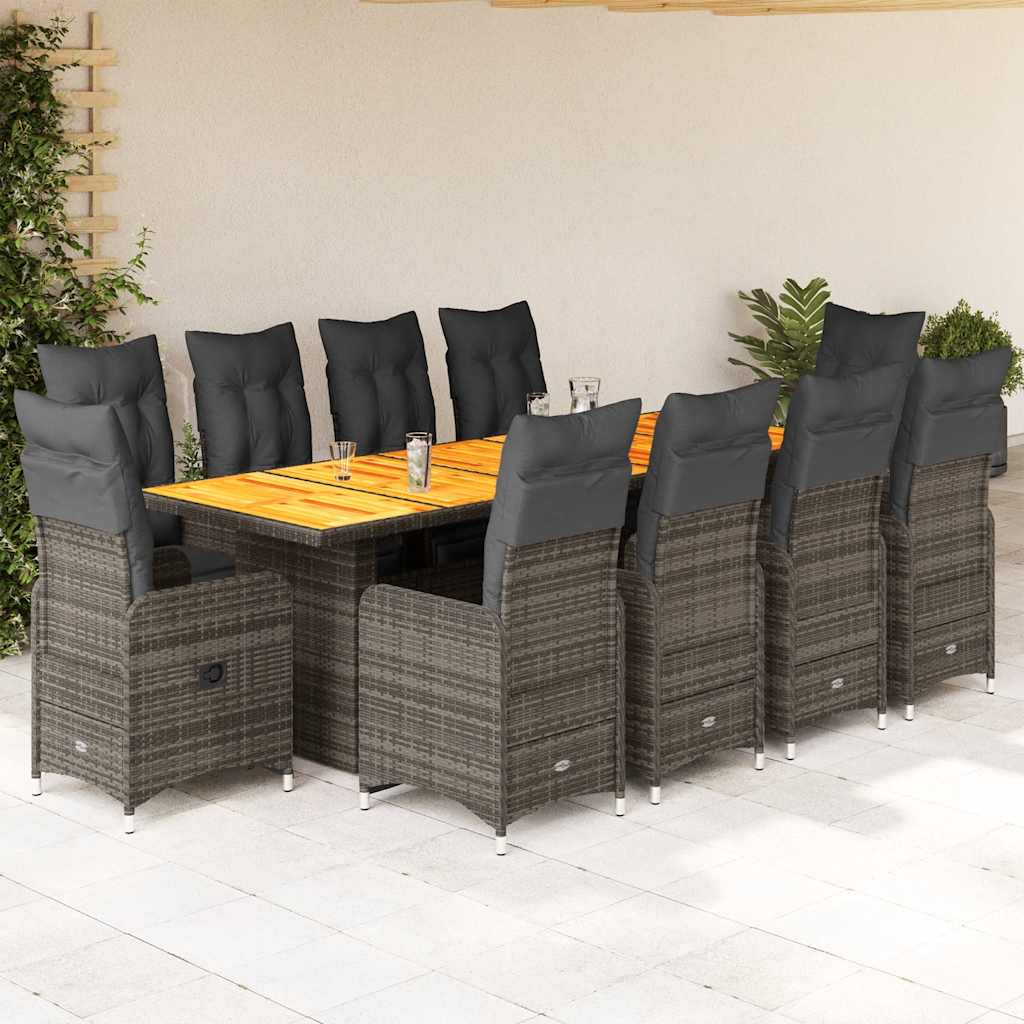 Set Bistro De Grădină Cu Perne, 11 Piese, , Poliratan