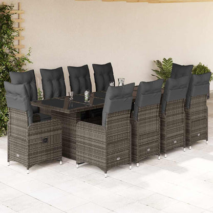 Set Bistro De Grădină Cu Perne, 11 Piese, , Poliratan