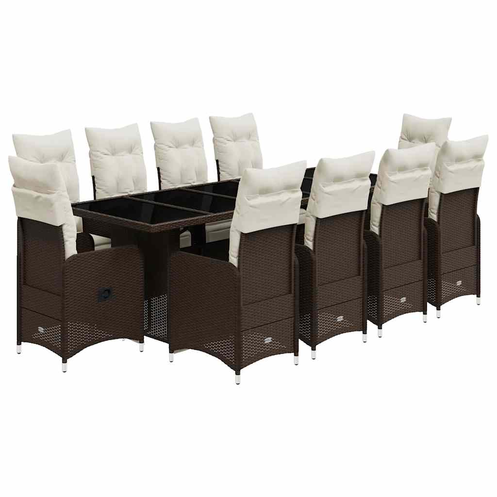 Set Bistro De Grădină Cu Perne, 11 Piese, , Poliratan
