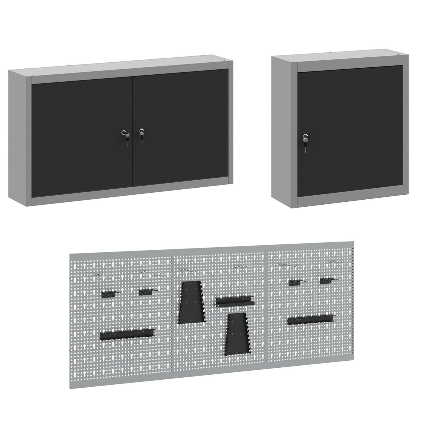 Set Birou Și Tablă Pegboard , 8 Piese, Mdf Negru Și Metal