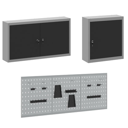 Set Birou Și Tablă Pegboard , 8 Piese, Mdf Negru Și Metal