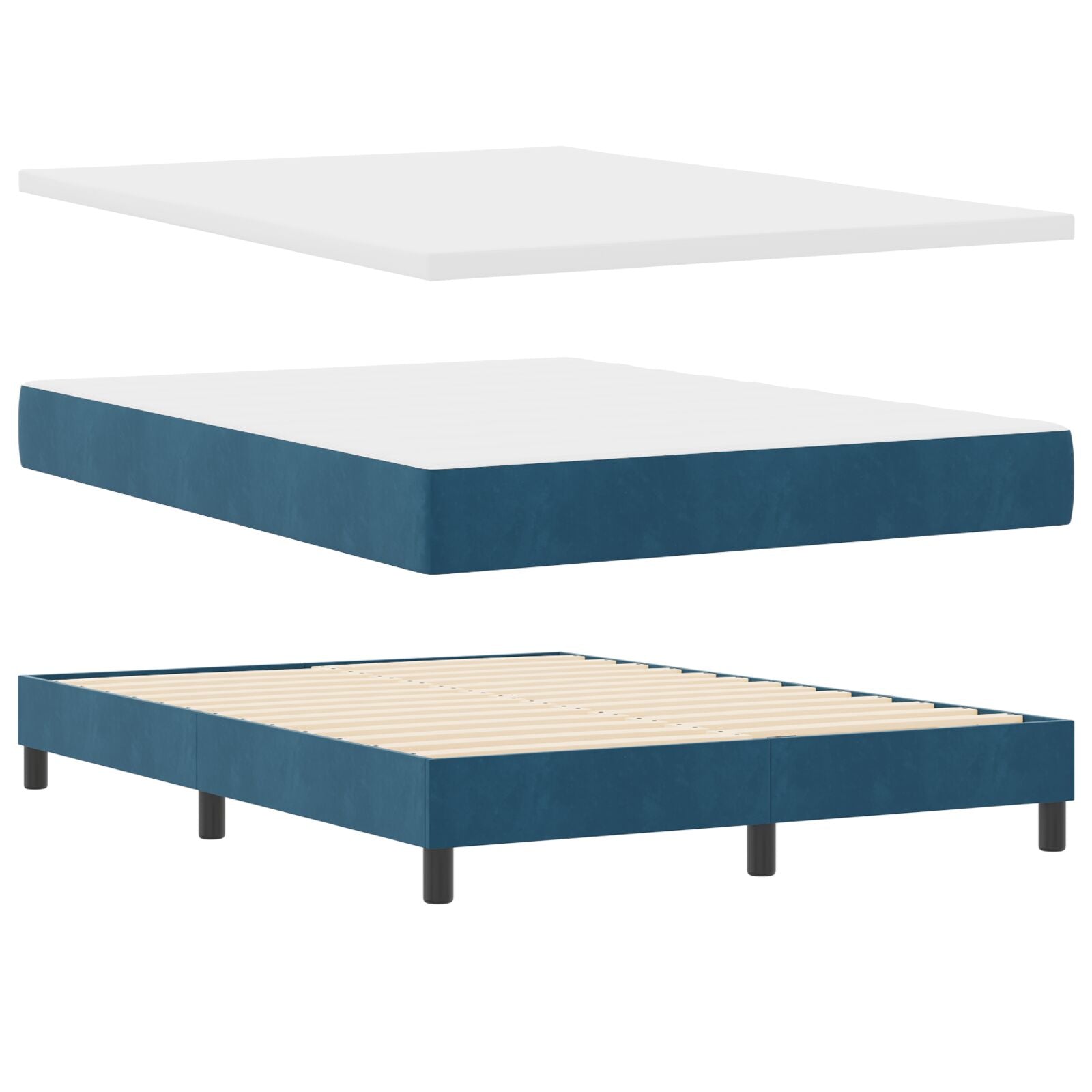 Pat Box Spring Cu Saltea Albastru Întunecat 160X200 Cm Catifea