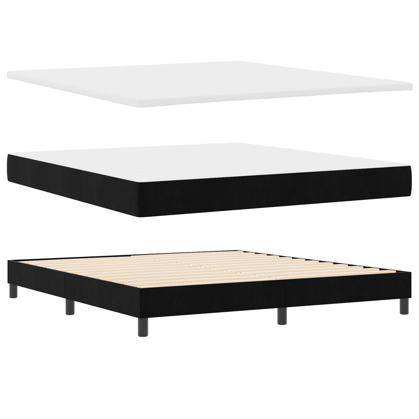 Pat Cu Saltea Tip Box Spring Negru Super King Catifea