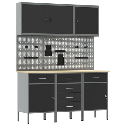 Set Birou Și Tablă Pegboard , 8 Piese, Mdf Negru Și Metal