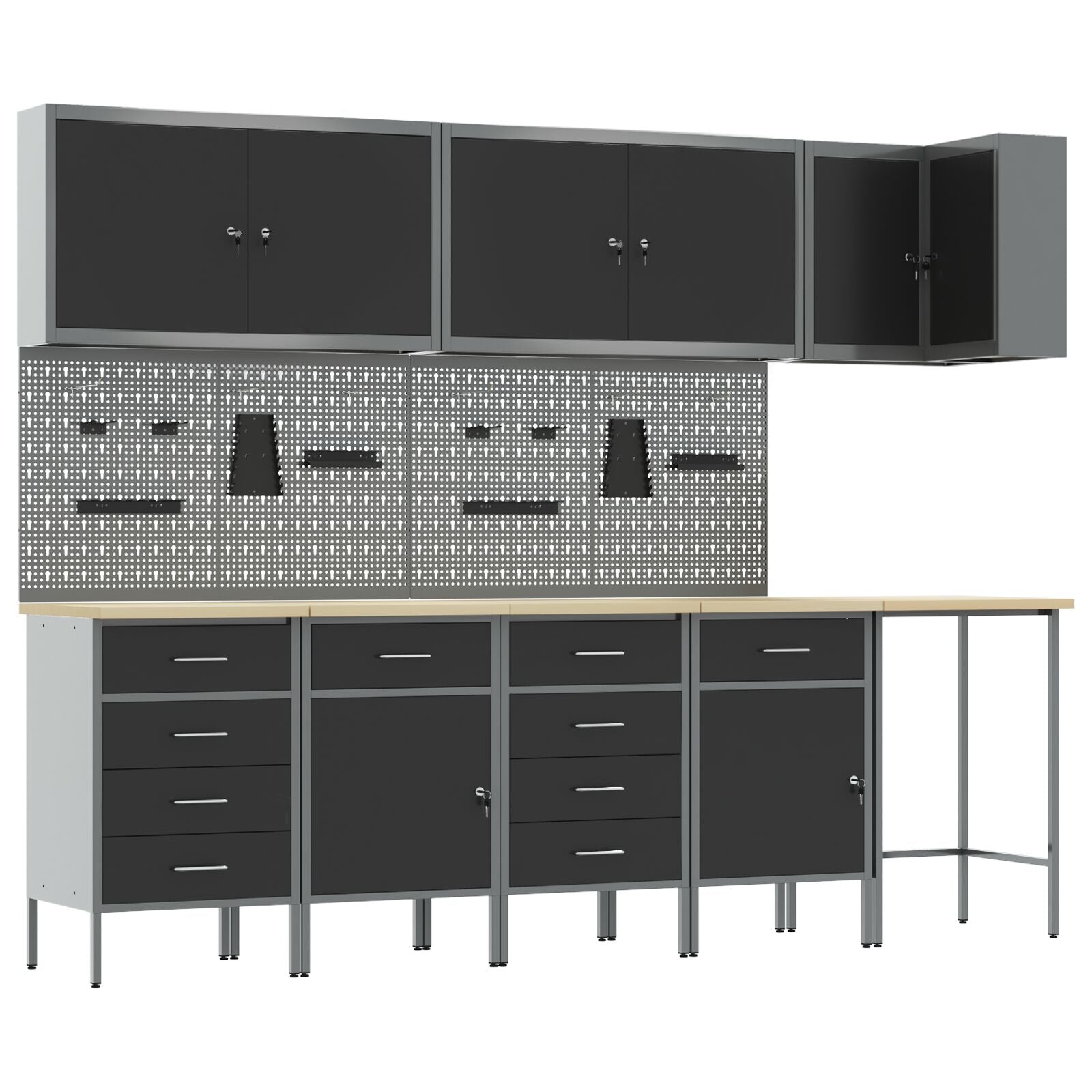 Set De Birou Și Panou Cu Umerașe 12 Piese Negru Mdf Și Metal