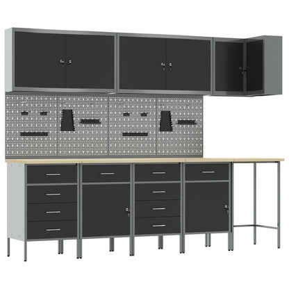Set De Birou Și Panou Cu Umerașe 12 Piese Negru Mdf Și Metal