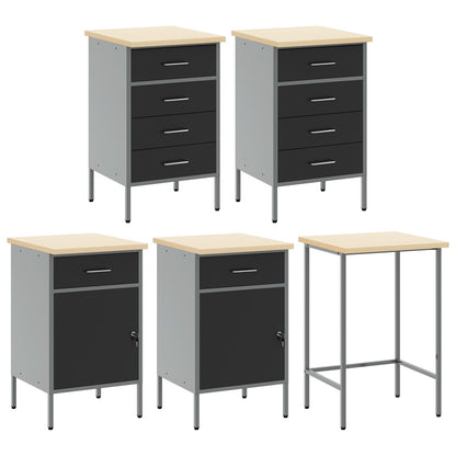 Set De Birou Și Panou Cu Umerașe 12 Piese Negru Mdf Și Metal