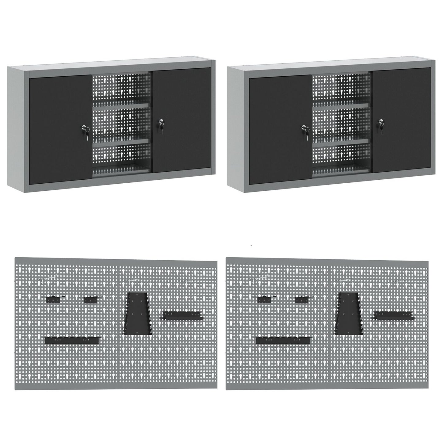Set Birou Cu Pegboard , 10 Piese, Mdf Și Metal Negru