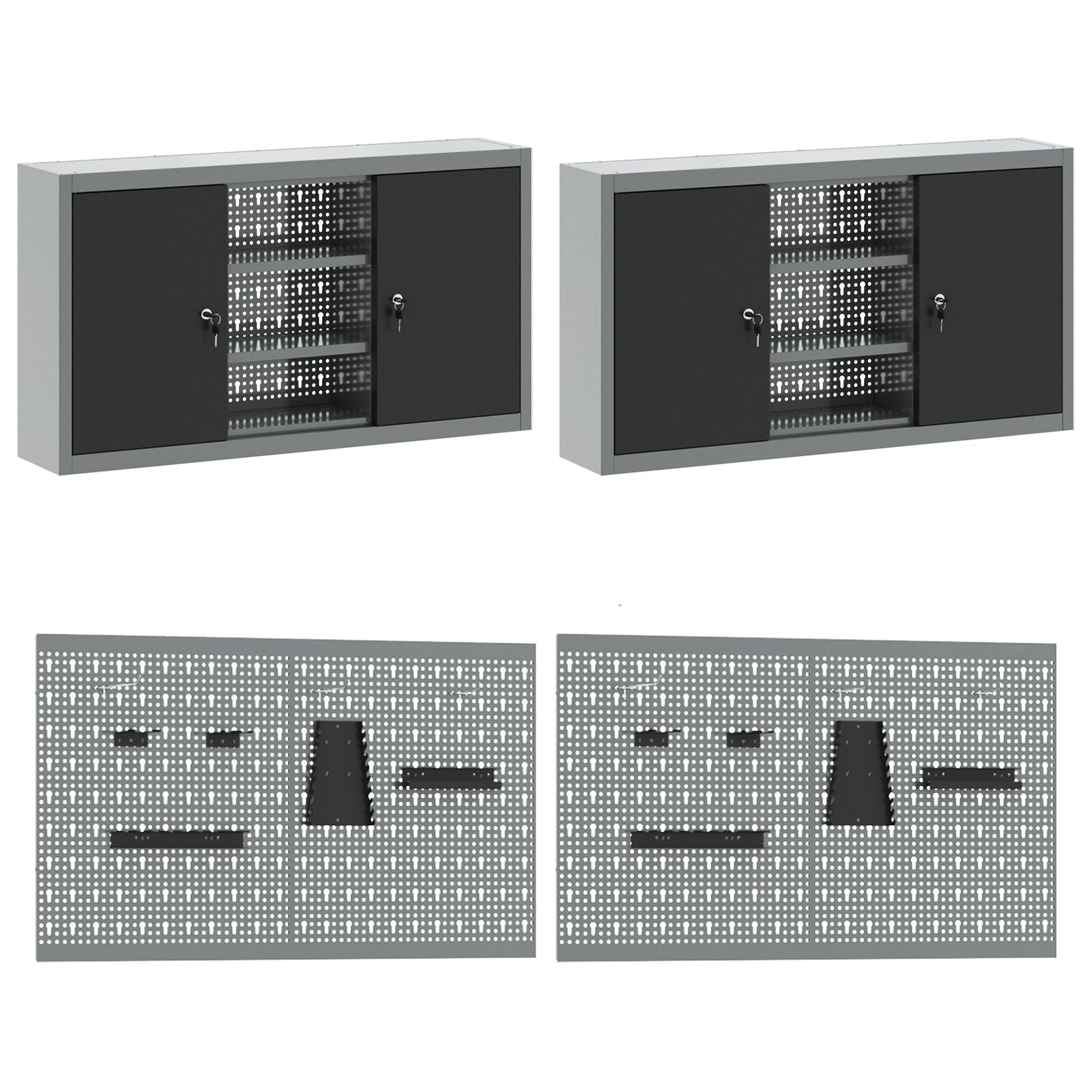 Set Birou Cu Pegboard , 10 Piese, Mdf Și Metal Negru