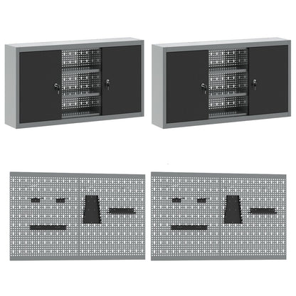 Set Birou Cu Pegboard , 10 Piese, Mdf Și Metal Negru