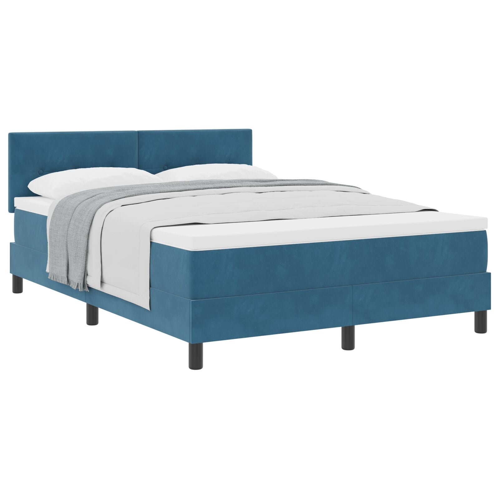 Pat Box Spring Cu Saltea Albastru Întunecat 160X200 Cm Catifea