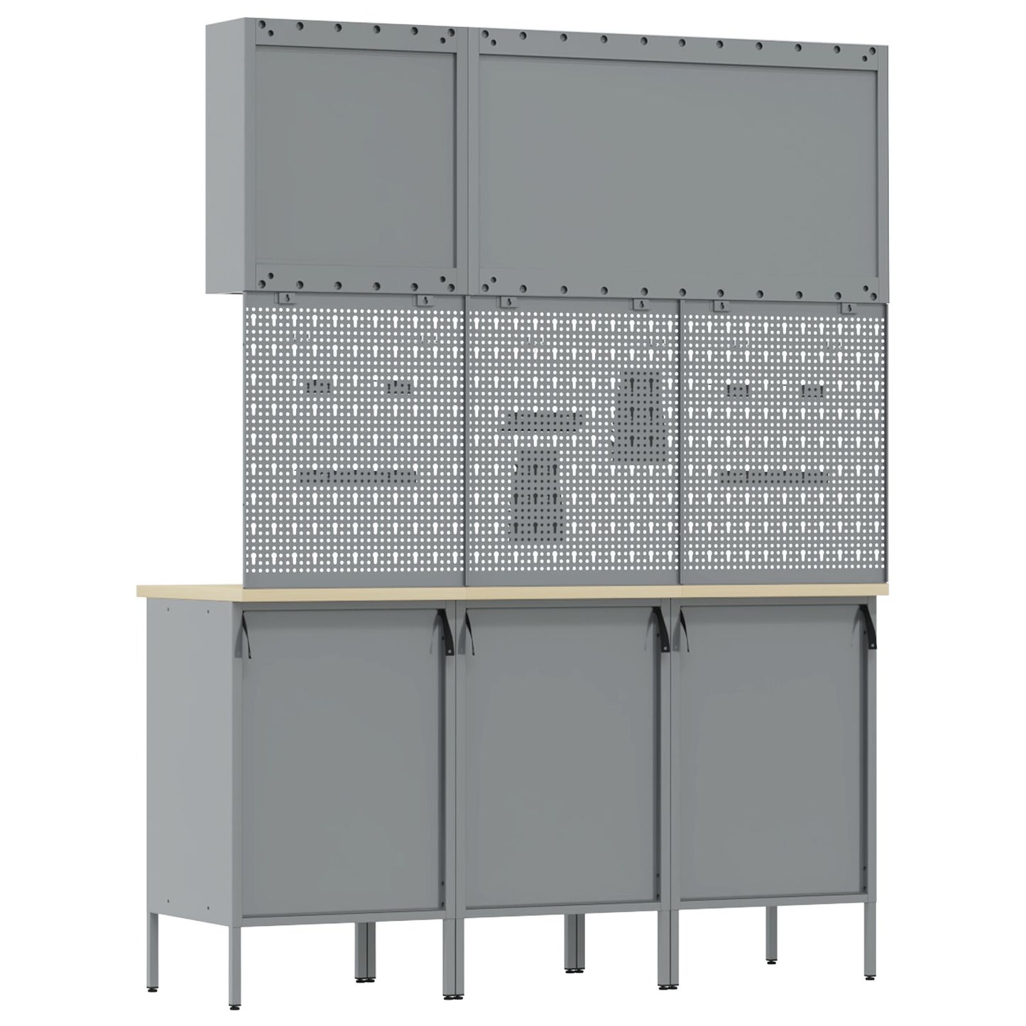 Set Birou Și Tablă Pegboard , 8 Piese, Mdf Negru Și Metal