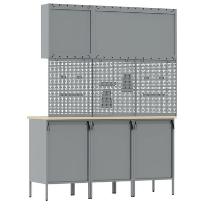 Set Birou Și Tablă Pegboard , 8 Piese, Mdf Negru Și Metal
