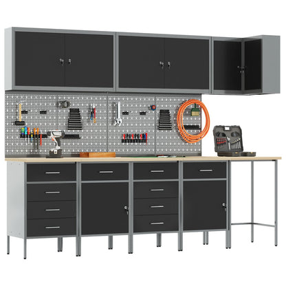 Set De Birou Și Panou Cu Umerașe 12 Piese Negru Mdf Și Metal