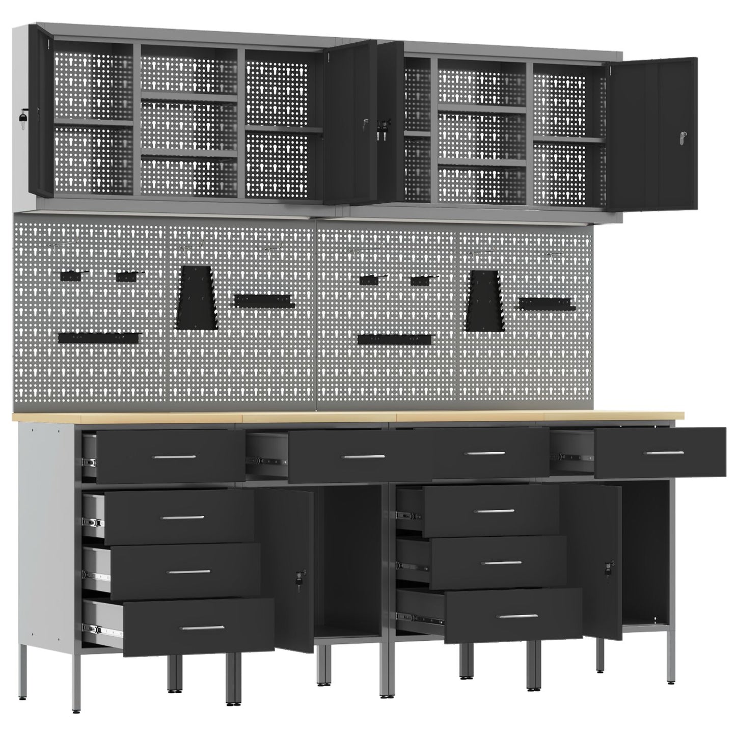 Set Birou Cu Pegboard , 10 Piese, Mdf Și Metal Negru