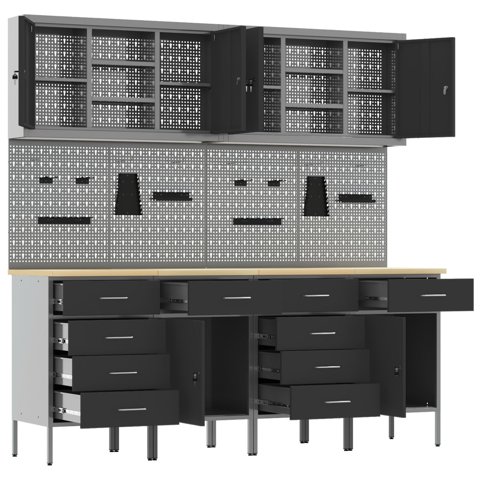 Set Birou Cu Pegboard , 10 Piese, Mdf Și Metal Negru