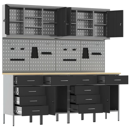 Set Birou Cu Pegboard , 10 Piese, Mdf Și Metal Negru
