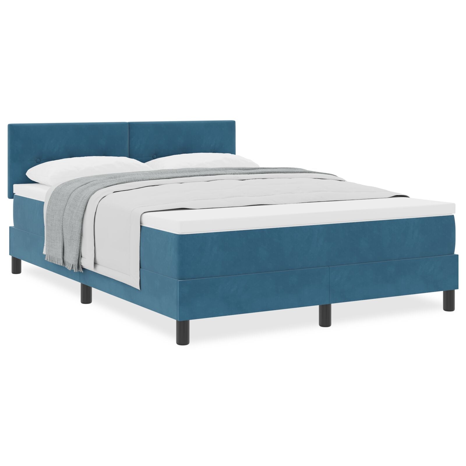 Pat Box Spring Cu Saltea Albastru Întunecat 160X200 Cm Catifea