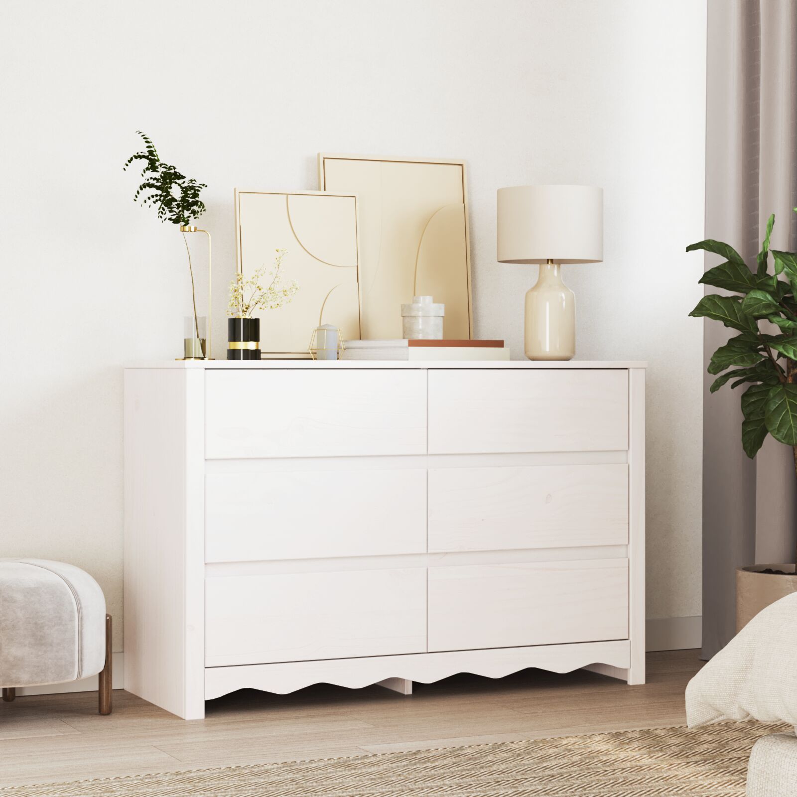 Comodă  &quot;&quot;Drammen&quot;&quot; Alb 111X43X73,5 Cm Lemn Masiv Pin