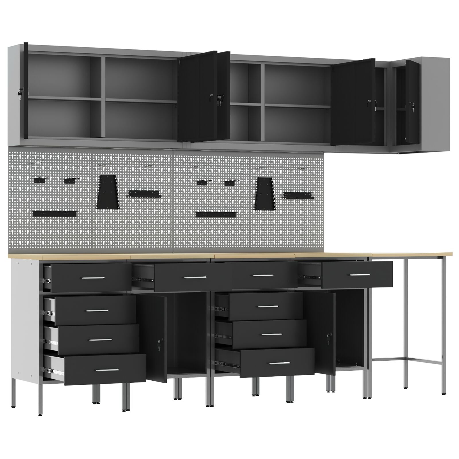 Set De Birou Și Panou Cu Umerașe 12 Piese Negru Mdf Și Metal