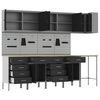 Set De Birou Și Panou Cu Umerașe 12 Piese Negru Mdf Și Metal