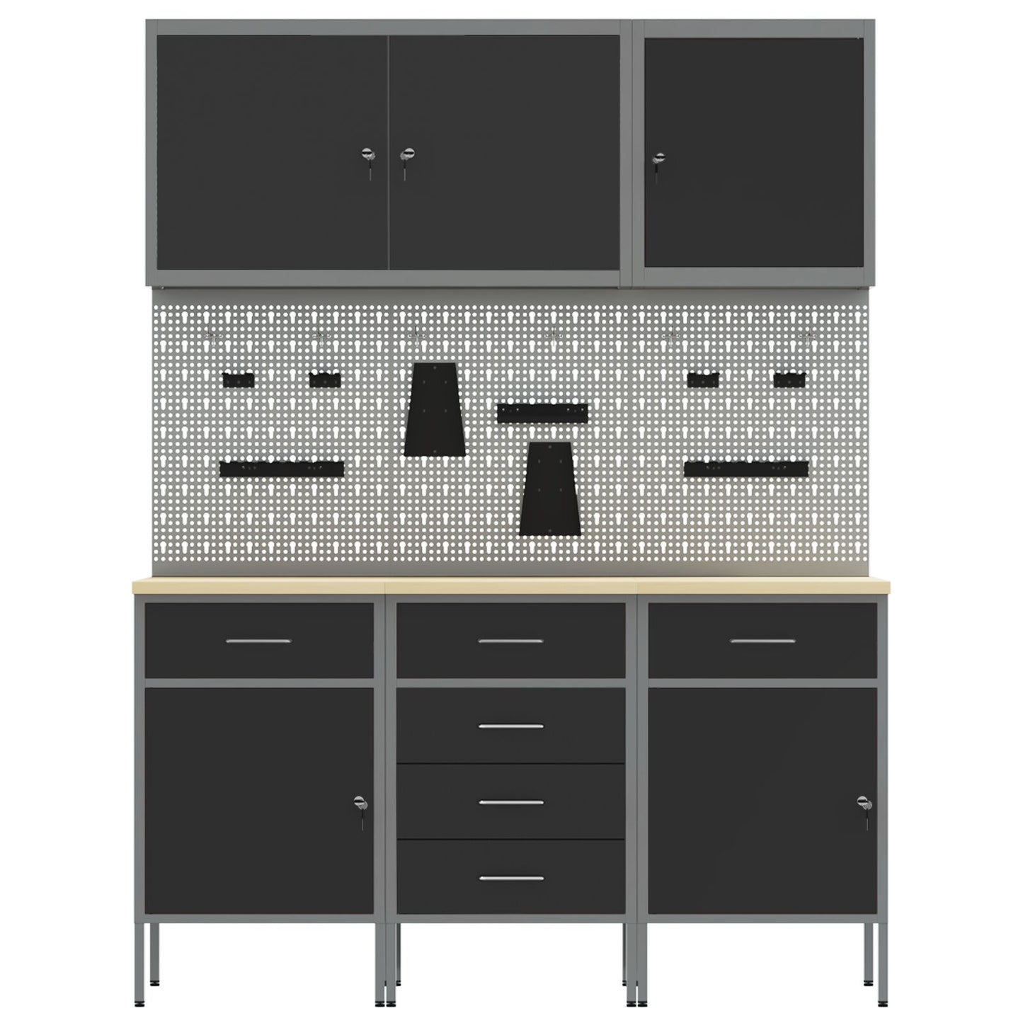 Set Birou Și Tablă Pegboard , 8 Piese, Mdf Negru Și Metal
