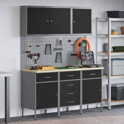 Set Birou Și Tablă Pegboard , 8 Piese, Mdf Negru Și Metal