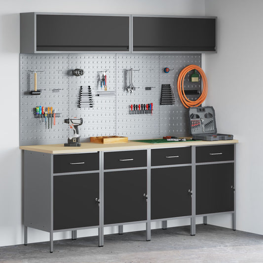 Set De Birou Și Panou Cu Cârlige, 10 Piese, Negru Mdf Și Metal