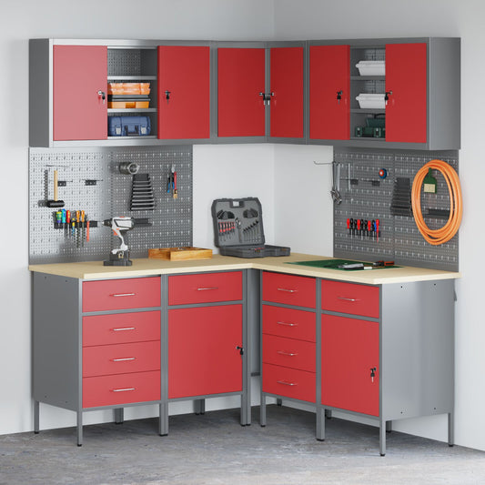 Set De Birou Și Tablă Cu 12 Peg-Uri Roșie Din Mdf Și Metal
